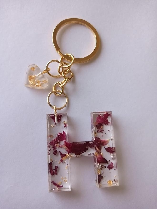 REAL Rose Petals & Gold Flakes Resin Keychain