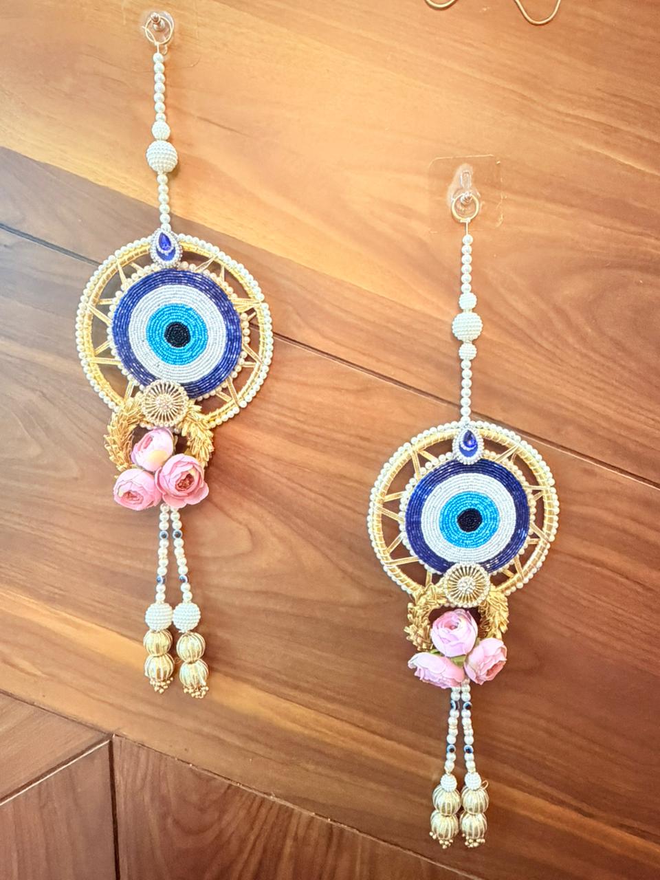 Evil Eye Pearl & Floral Decorative Door Hanging Pair - Set of 2
