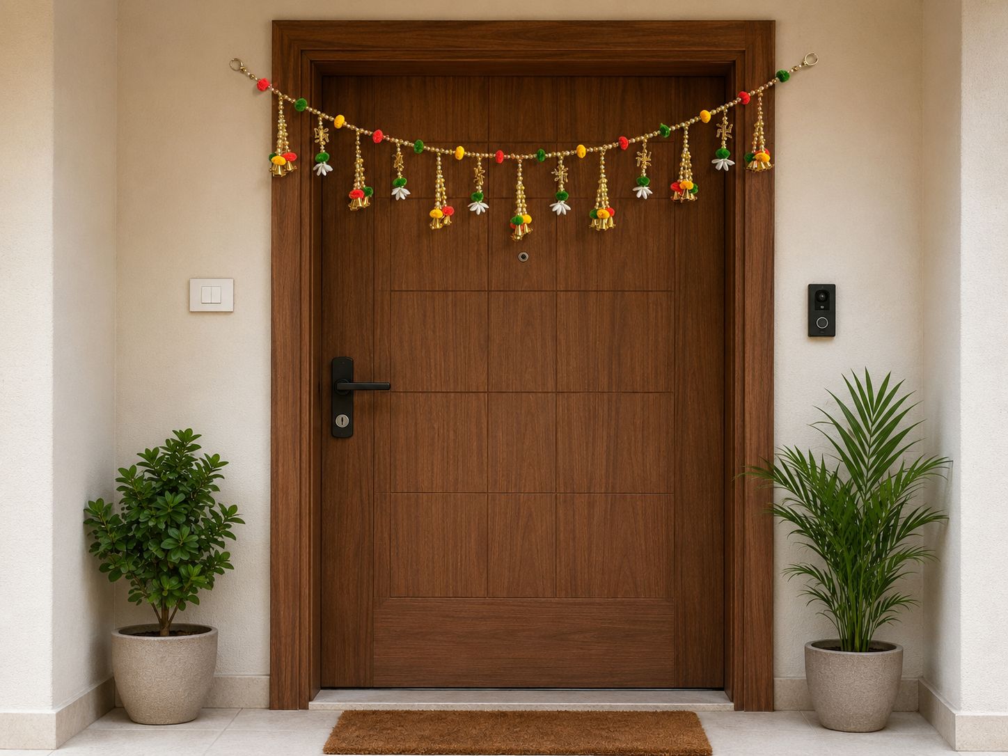 Handcrafted Golden Bell Floral Tassel Main Door Hanging Toran