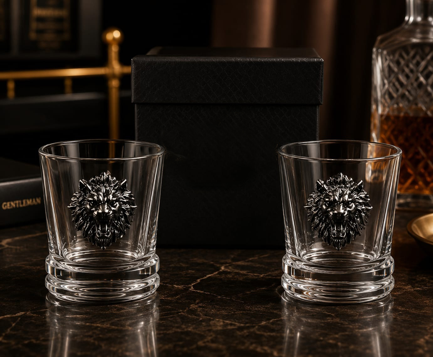 Royal Lion Head Crystal Whiskey Glasses Set with Premium Gift Box - Pack of 2