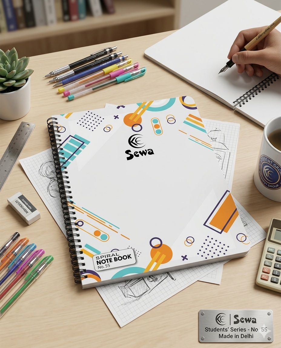 Sewa No. 55 White Geometric Art Spiral Notebook - Pack of 3