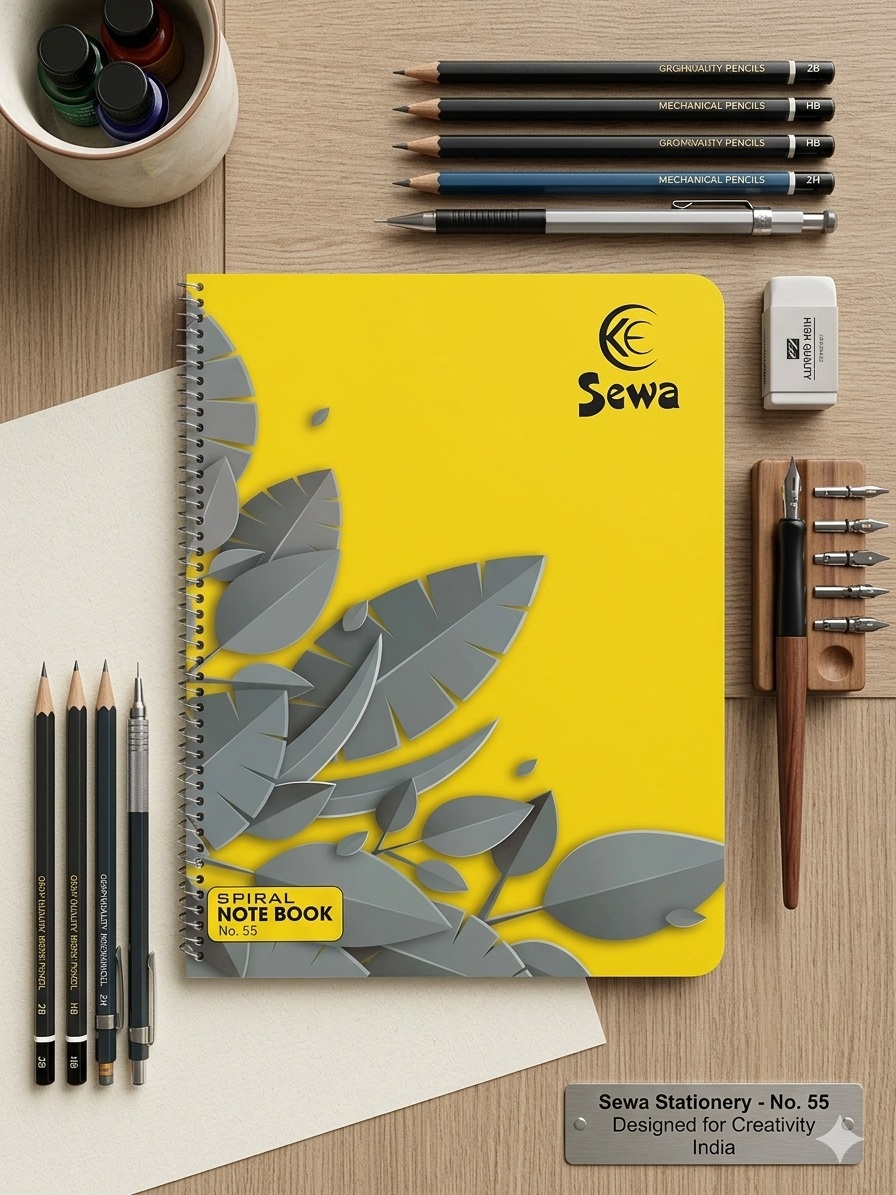 Sewa No. 55 Bright Yellow Leaf Design Spiral Notebook - Pack of 3