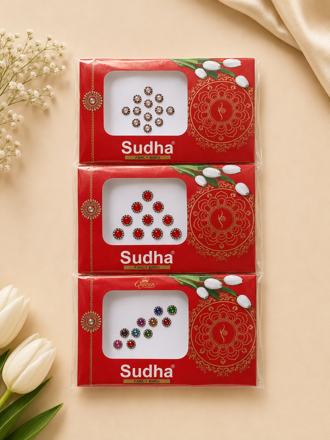 Sudha Queen Kundan & Crystal Studded Bindi Pack Set