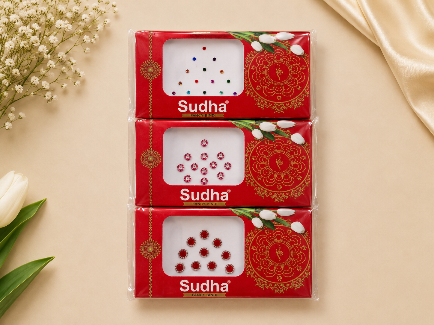 Sudha Queen Multi-Tone & Maroon Crystal Bindi Pack Set