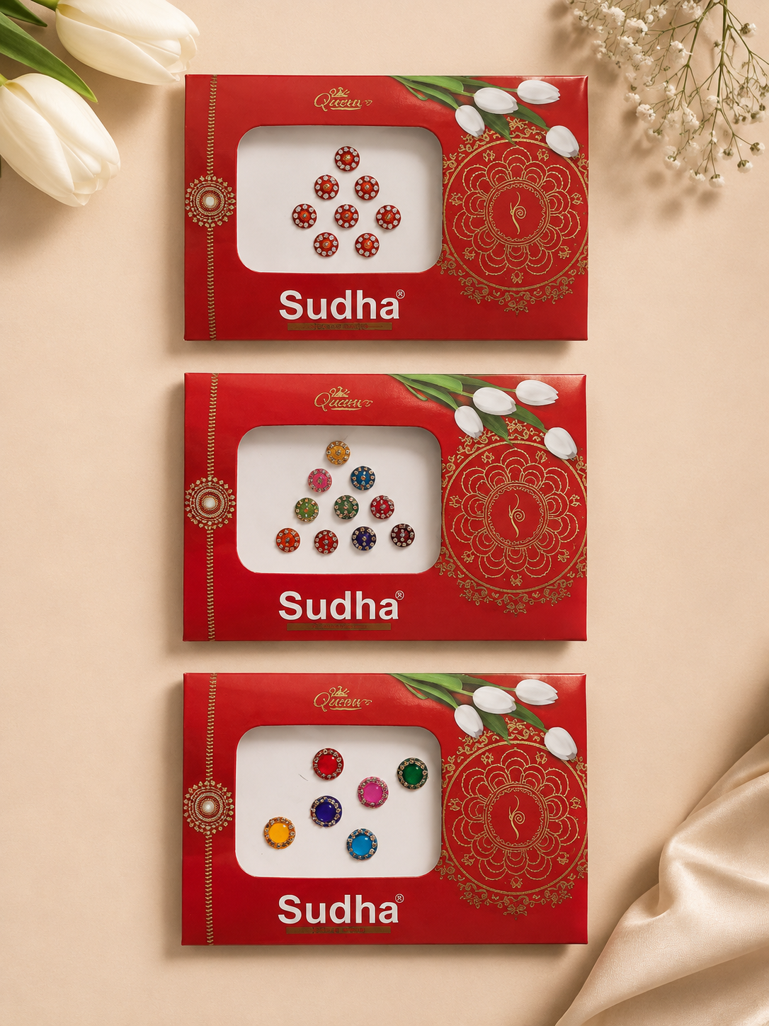 Sudha Queen Designer Round Stone Bindi Pack Set