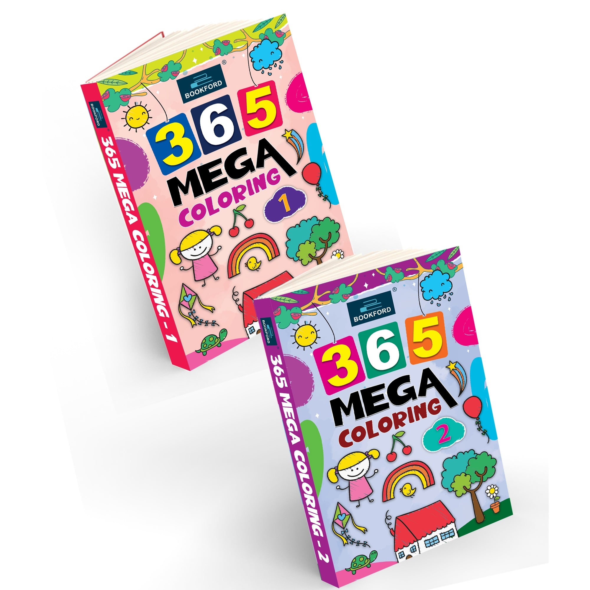 365 Mega Coloring 1 and 2 Books For Kids Set Of 2